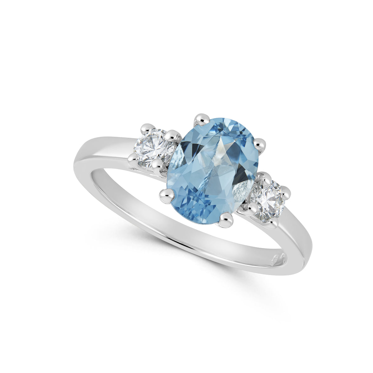 Aquamarine and Diamond Three Stone Ring