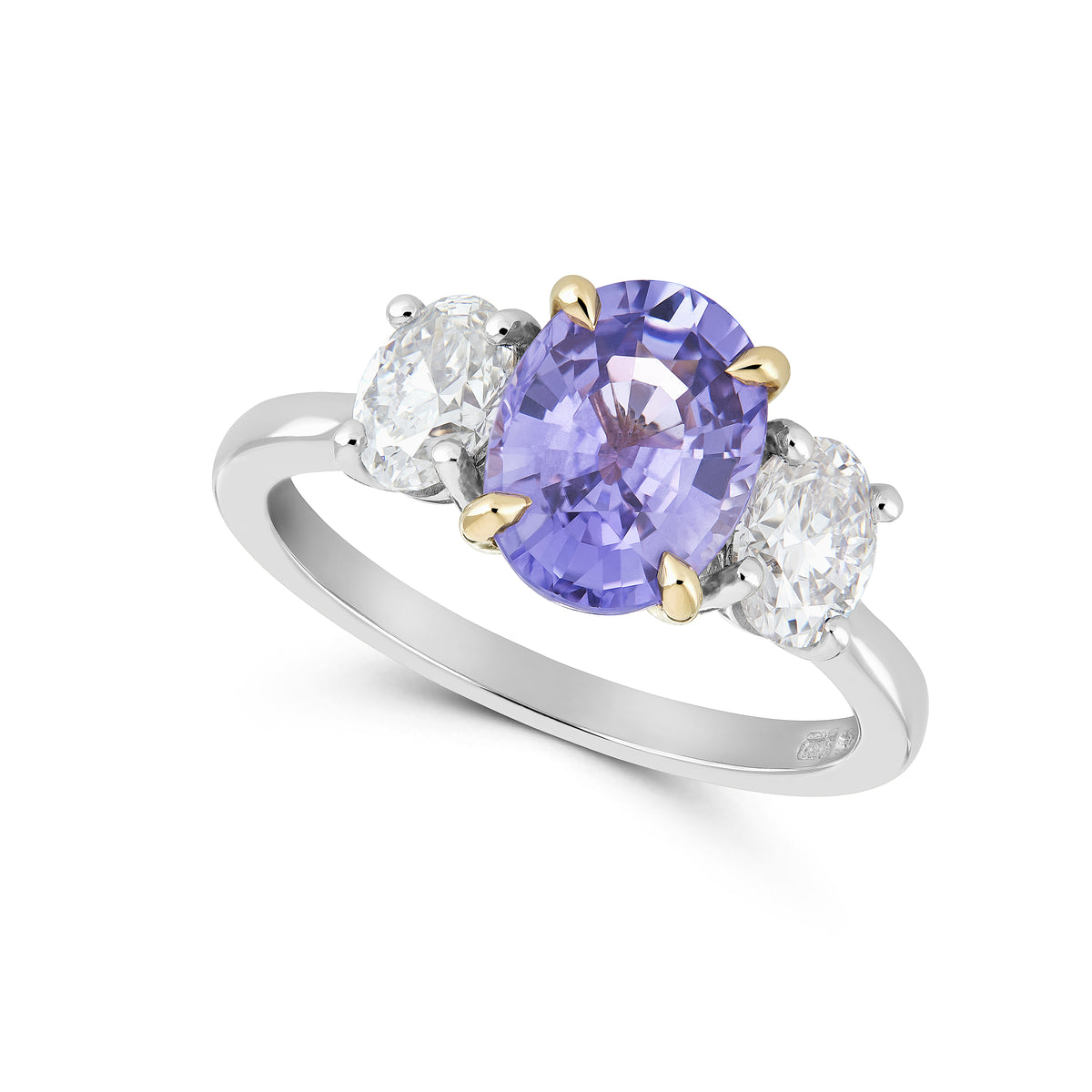 Lilac Sapphire and Diamond Three Stone Ring