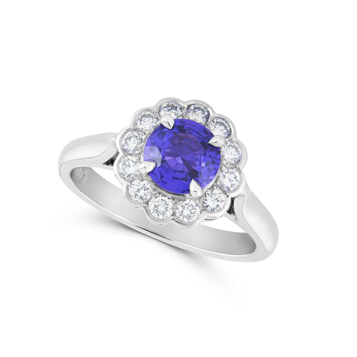 Purple Sapphire and Diamond Cluster Ring