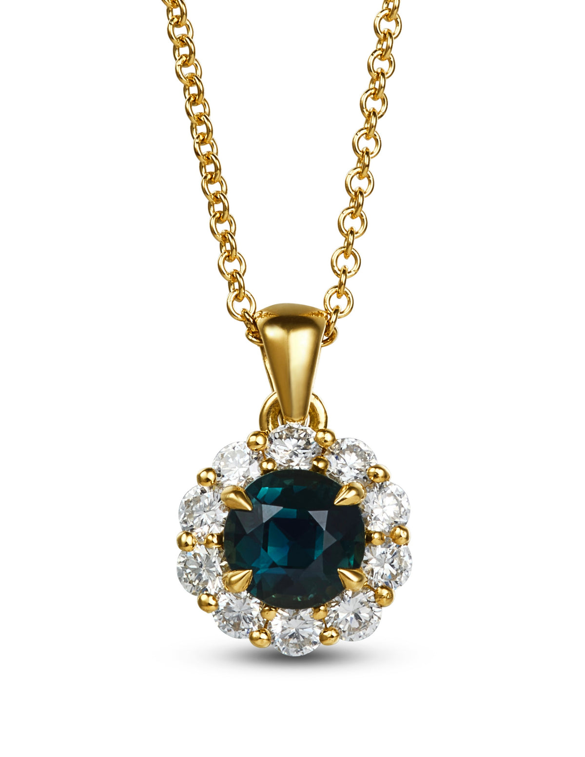 Teal Sapphire and Diamond Pendant