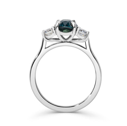 Teal Sapphire and Diamond Ring