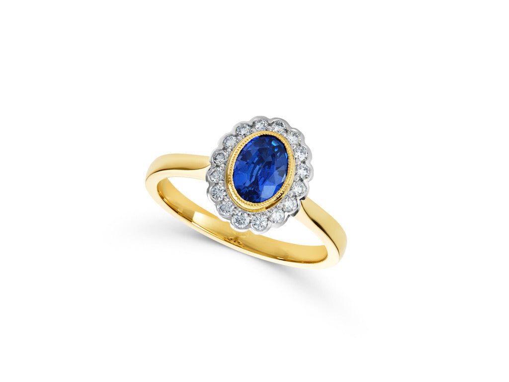 Sapphire and Diamond Cluster Ring