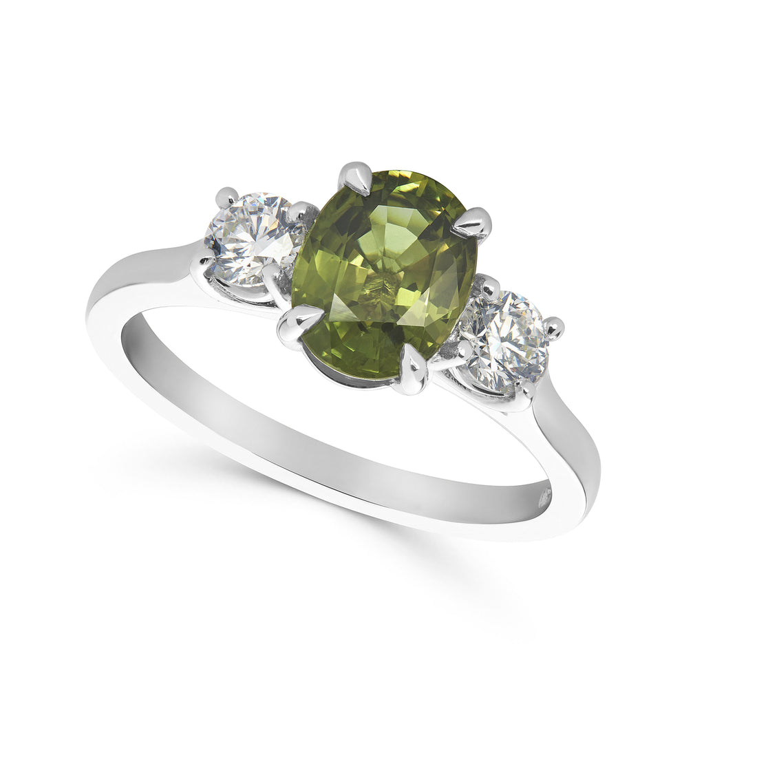 Green Sapphire Three Stone Ring