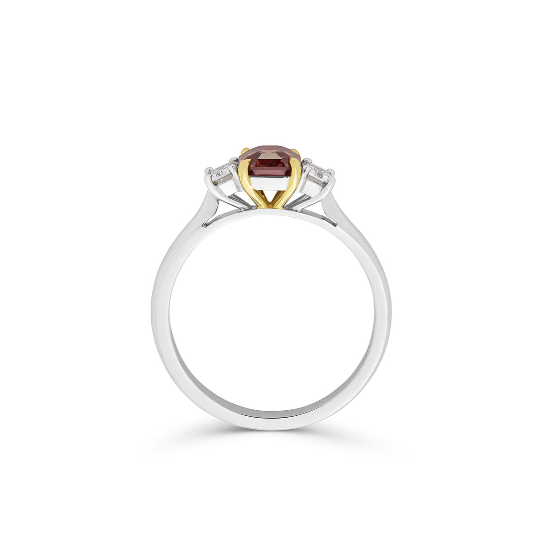 Raspberry Sapphire and Emerald Cut Diamond Ring