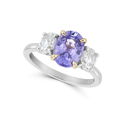 Lilac Sapphire and Diamond Three Stone Ring