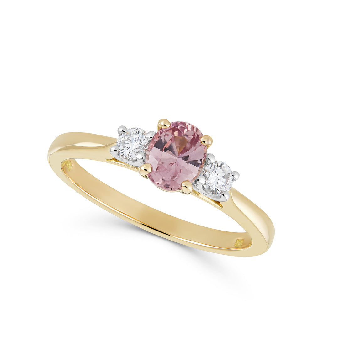 Peach Sapphire and Diamond Three Stone Ring