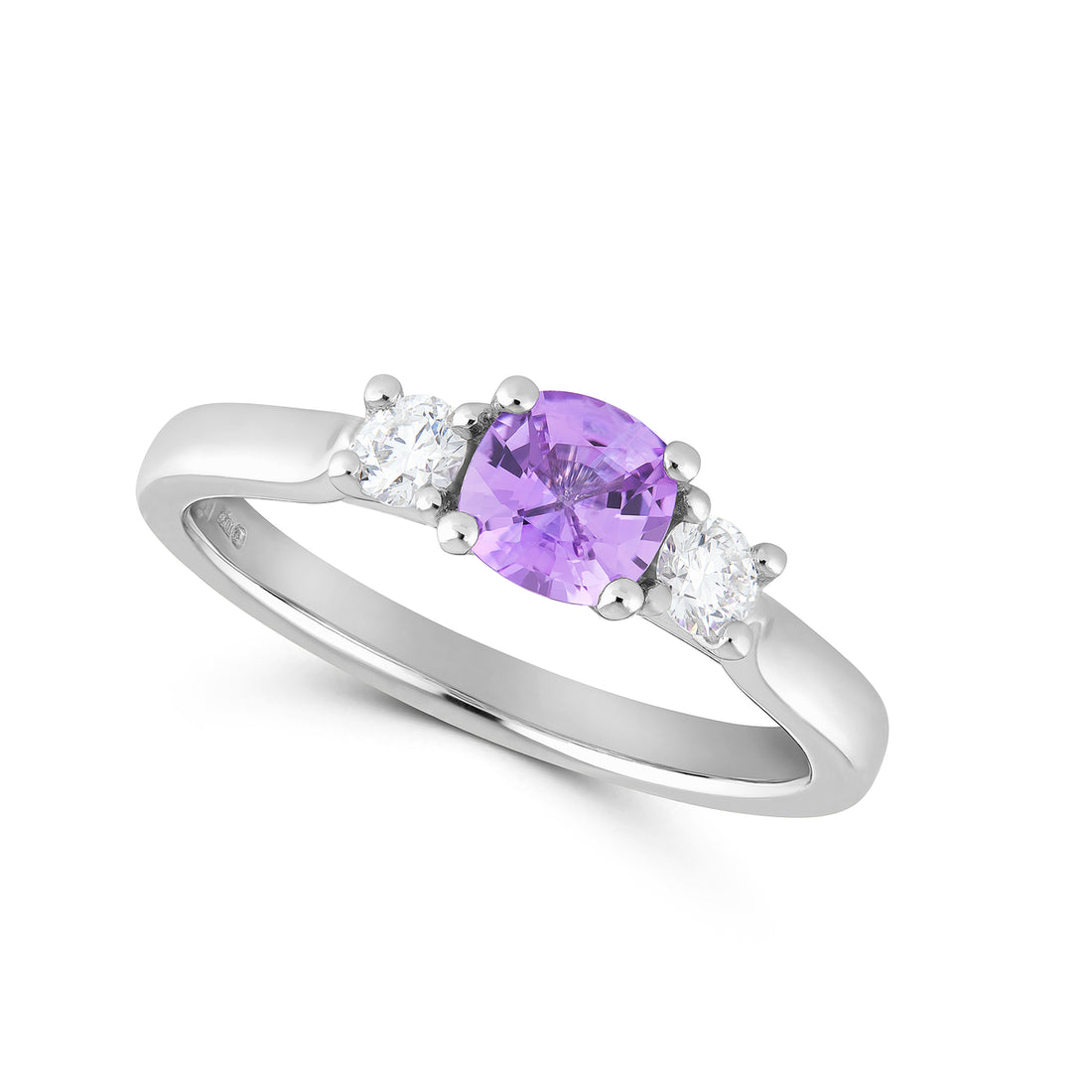 Pink Sapphire and Diamond Three Stone Ring