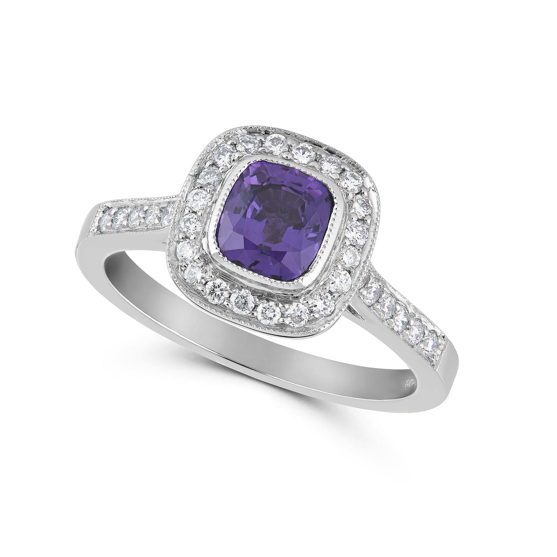 Purple Sapphire and Diamond Cluster Ring