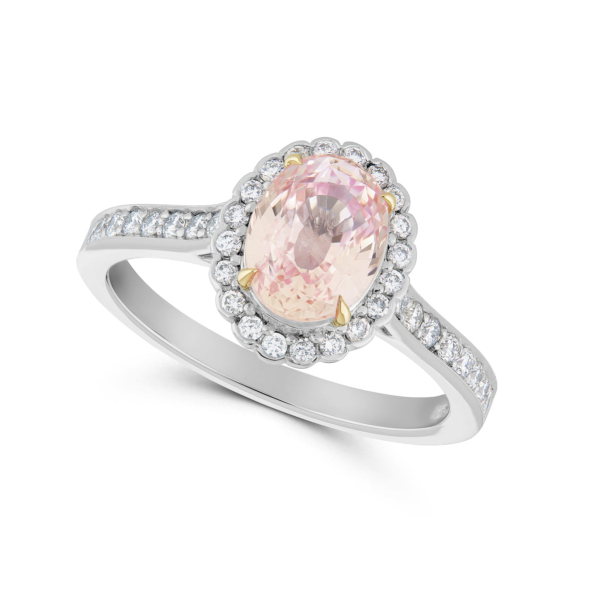 Padparadscha Sapphire and Diamond Cluster Ring