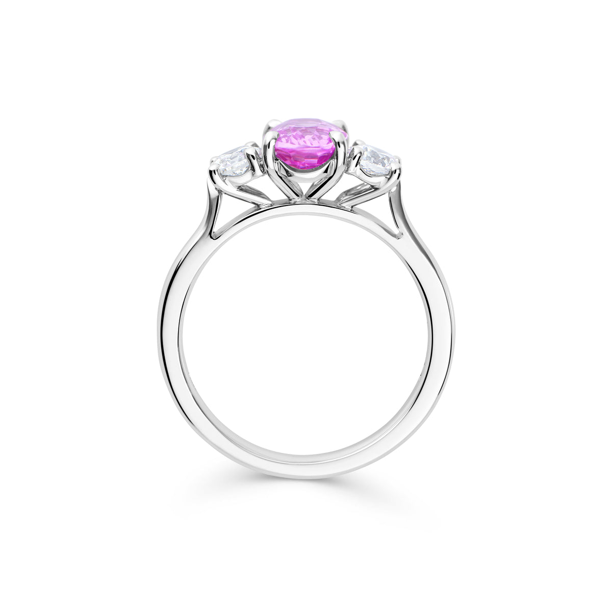 Padparadscha Sapphire and Diamond Three Stone Ring