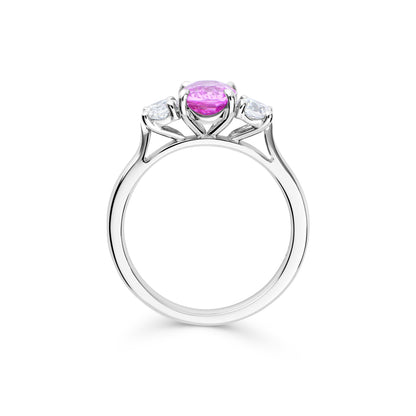 Padparadscha Sapphire and Diamond Three Stone Ring