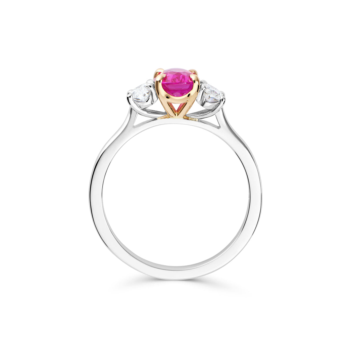 Pink Sapphire and Diamond Ovals Three Stone Ring