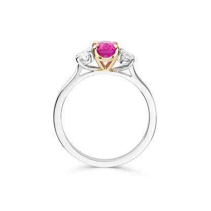 Pink Sapphire and Diamond Ovals Three Stone Ring