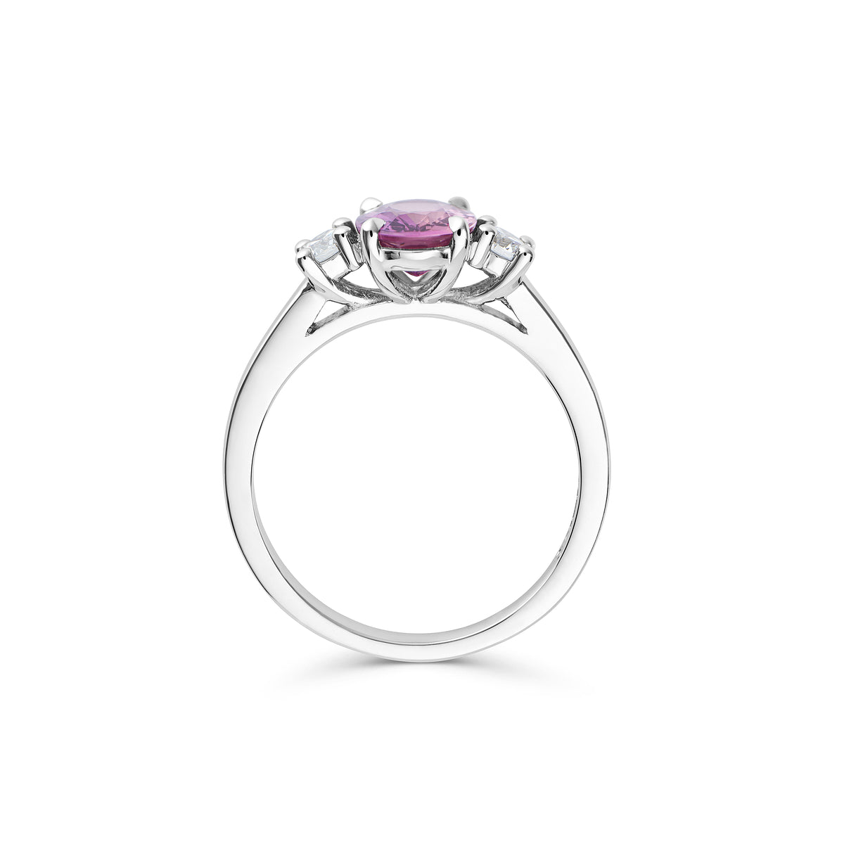 Raspberry Sapphire and Diamond Three Stone Ring