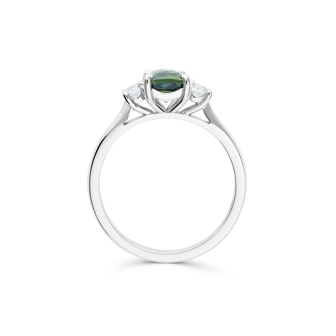 Teal Sapphire and Diamond Three Stone Ring