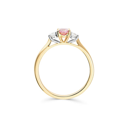 Peach Sapphire and Diamond Three Stone Ring