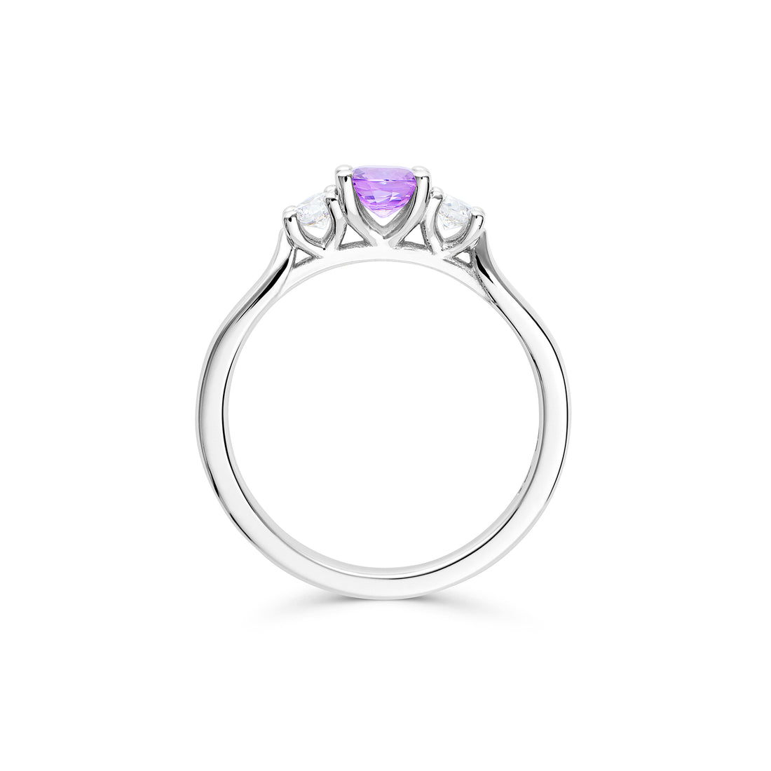 Pink Sapphire and Diamond Three Stone Ring